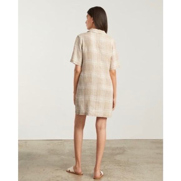 Everlane button down shirt dress women’s size M tan plaid 100% linen minimalist - Picture 2 of 8